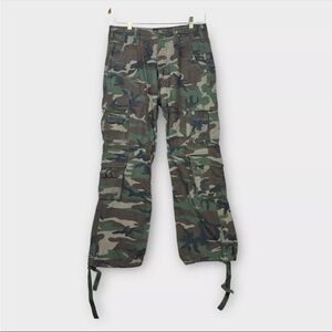 Brandit Individual Wear Camo Cargo Pants Mens M 32x30 Green Woodland drawstring